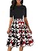 oxiuly Women's Patchwork Foral Pockets Puffy Swing Casual Party Dress OX165 (M, Black + red)