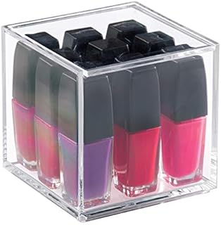 iDesign 39600 Make Up Organiser (10.2 x 10.2 x 10.2 cm), Medium Acrylic Storage Box With Lid, Lidded Bathroom Storage Box for Makeup and Accessories, Clear