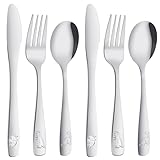 AUAUY 6-teiliges Besteck aus Edelstahl, Besteck Edelstahl Niedliches, 1 x Gabel, 1 x Kleinem Löffel und 1 x Messer 1 großem Löffel graviertes Dinosaurier für Mädchen & Jungen