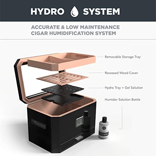 Octodor Large Black Piano Finish Glass Top Cedar Humidor with Digital Hygrometer, Humidification System, and Accessory Drawer - Holds (50-100 Cigars) by Case Elegance Octodor Large Black Piano Finish Glass Top Cedar Humidor with Digital Hygrometer, Humidification System, and Accessory Drawer - Holds (50-100 Cigars) by Case Elegance