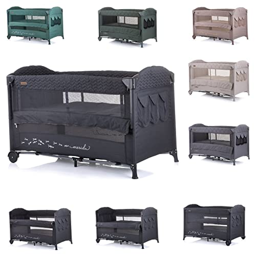 Chipolino Reisebett Merida Leinen, Aufbewahrungstasche, zwei Ebenen, Matratze, Farben:dunkelgrau Cover