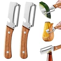 POP lina Multifunktionaler Gemüseschäler für die Küche, 2 Stücks Schäler aus Edelstahl, Sparschäler mit Holzgriff, Gemüseschäler und Flaschenöffner für Obst, Gemüses