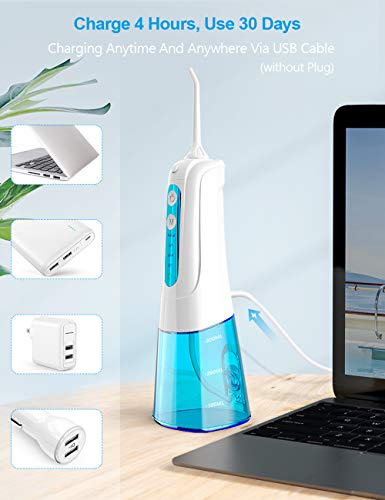 YOUNGDO Professional Cordless Dental Oral Irrigator - 300ML Portable and Rechargeable 4 Modes Water Spray for Teeth, with 4 Jet Tips, A Box of Dental Floss - Thumbnail 2