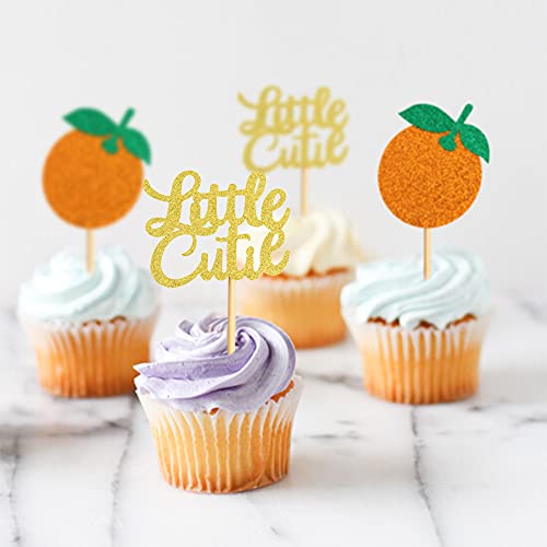 Cyodoos 24Pcs Little Cutie Cupcake Toppers Gold Orange Glitter Cake Decoration For Citrus Theme Baby Shower Birthday Party Decoration #TOP6