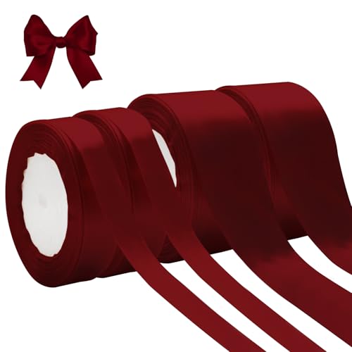 4 Rollos de 22 m de Cinta de Satén de Regalo Decoración Cinta de poliéster Cinta de Lazo de Tela Cinta de Raso Satén para manualidades,regalos y bodas(2cm×2,4cm×2)(Burdeos)