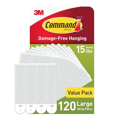 Command 15 lb Large 120 Pairs Picture Hanging Strips (240 Strips), Damage-Free Hangers for Picture Frames, No Tools Required, Great for Home Room Wall Decor, White Adhesive by Command - Used condition - US$53.53