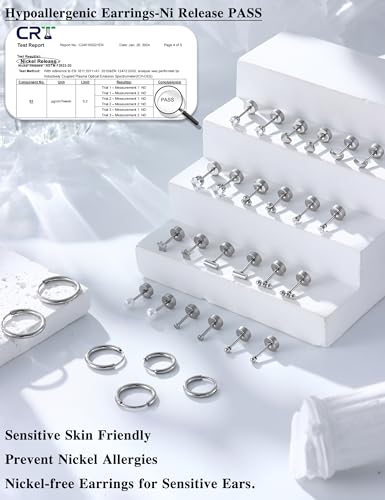 LOLIAS Small Gold Flat Back Stud Earrings for Women 14K Gold Plated Studs Hoop Earrings Surgical Steel FlatBack Earring Sets for Multiple Piercing Tiny Ball CZ Cartilage Earring Lightweight