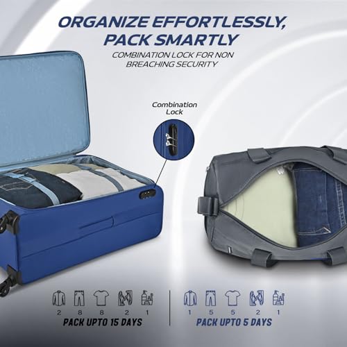 Image of Aristocrat Polyester Trigon Hexa Active Luggage Set of 6-3 Trolley Bags (Cabin 55Cm+69Cm+79Cm) & 3 Duffle Bags 52Cm for Travel with 5 Years International Warranty (Navy Blue,Soft,4 Spinner)