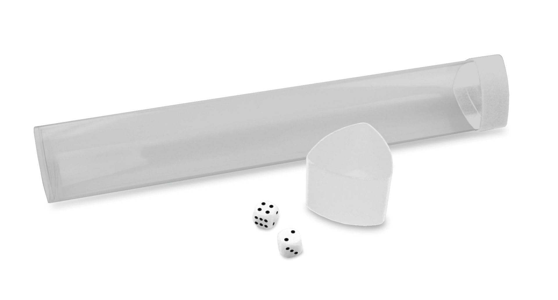 BCW White Playmat Tube with Dice Cap | Includes 2 Free Dice | Tri-Oval Design Prevents Rolling | Oversized Cap for Storage | Durable Plastic Tube for