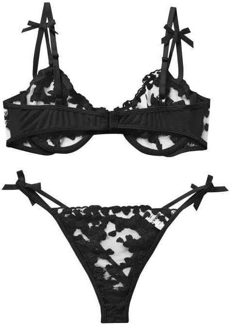 Sexy Underwire Cute Push Up Strappy Embroidered Mesh Sheer Lingerie Set See Through Panty Bra - Image 2