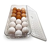 SOWELU Egg Holder for Refrigerator, 18 Eggs Case Organizer with Lid and Holder