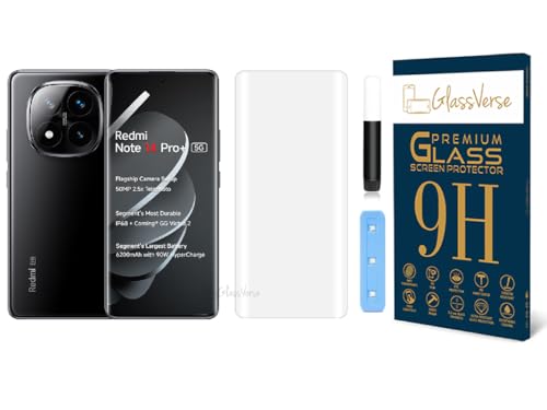 Image of GlassVerse Redmi Note 14 Pro Plus 5G UV Tempered Glass Screen Protector. Pack Of 1 | 3D Curved Edge | 9H Hardness | Full UV Glue with UV Light | Anti-Scratch | Case Friendly | HD Clear. (6.67 Inches)