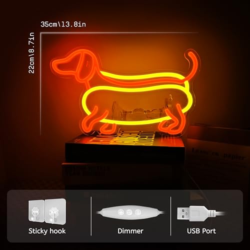Image of Dachshund Neon Sign Cute Dachshund Neon Light LED Sign for Wall Decor,Animal Wiener Dog Neon Sign for Kids Gifts Game Room Party Man Cave Birthday Gift