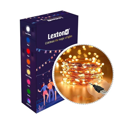 Image of Lexton 5 Meter LED Copper String Light | USB Powered Fairy Lights | Warm White Decorative Lights for Diwali, Festival, Home, Balcony & Outdoor Decoration, Pack of 1