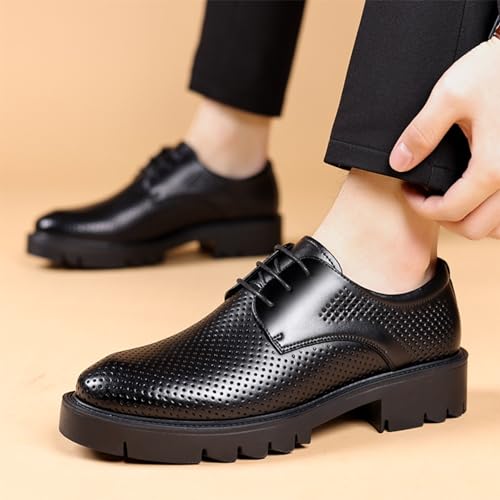 Men's Fashion Breathable Hollow Polishing Patent Leather Chunky Platform Oxford Low Heels Comfortable Business Formal Shoes2