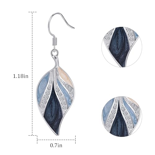 Big Blue Leaf Silver Dangle Earrings for Women Boho Earrings Drop with Light Blue and Beige Bohemian Tropical Style Plant Dangling for Gift4