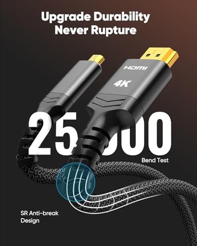 Image of Highwings 4K Micro HDMI to HDMI Cable 15 FT, Micro Male to HDMI Male Cable Nylon Braided Cord Adapter 2.0 4K@60HZ 2K@165HZ 18Gbps Compatible with Laptop Camera Monitor HDMI to Micro HDMI Black