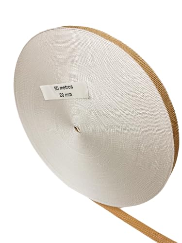 Cinta para Persianas 20 mm de Ancho 50 m - Color Beige | Cuerda de repuesto para Carretes de Persiana | Resiste los Rayos UV | Color Beige Cinta Recogedor Persiana 20 mm x 50 metros