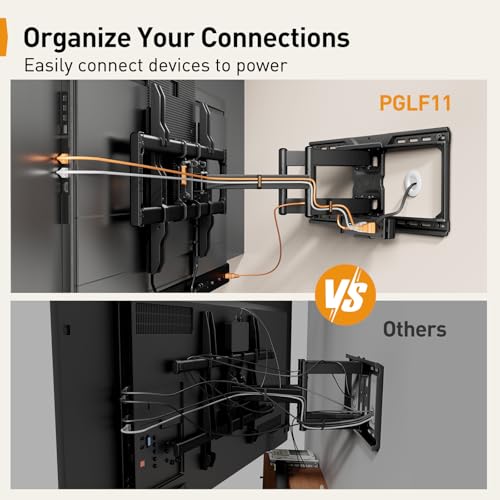 undefined Perlegear Full Motion TV Wall Mount with Power Strip for 42–90 Inch TVs up to 150 lbs, Pre-Assembled TV Mount Has Smooth Swivel, Tilt, Extension, Max VESA 600x400mm, 12“/16”/24” Wood Studs, PGLF11 の商品画像 2