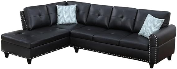 Devion Furniture Transitional PU Faux Leather Sectional Sofa with Lift-top Storage Ottoman, for Living Room in Black Finish