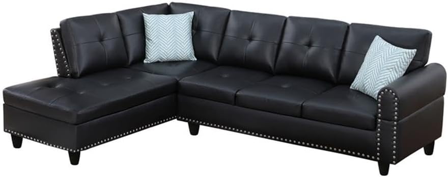 Devion Furniture Transitional PU Faux Leather Sectional Sofa with Lift-top Storage Ottoman, for Living Room in Black Finish