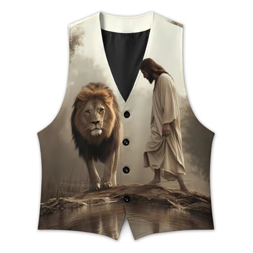 Man And Lion Trendy Vest Suit for Men V Neck Formal Dress Waistcoat Vests Business Slim Fit2