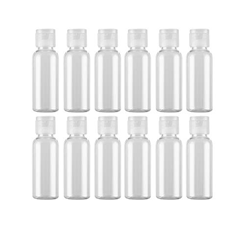 Danmu 30ml /1oz 12Pcs a Set Travel Size Flip Top Cap Travel Containers, Plastic Bottles, Refillable Containers, Toiletry Bottles, Cosmetic Bottles for Lotion, Serum, Cream (Clear Cap)