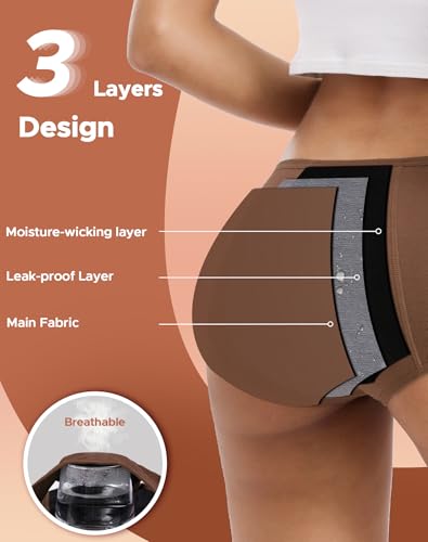 Image of INNERSY Women's Period Underwear Leak-Proof Menstrual Hipster Multipack | Cotton Panties, 20ml Absorbency, for Post-Period Spotting, Menstrual, or Daily Backup