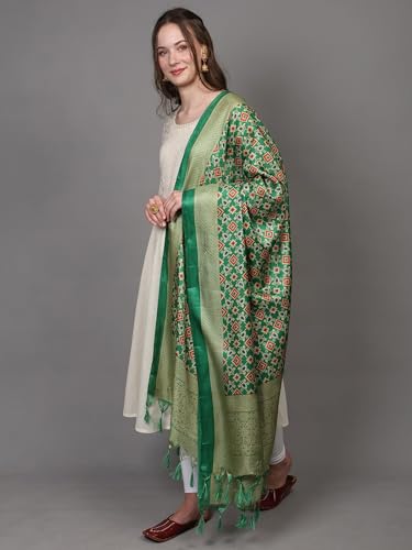 Women's Art Silk Dupatta with Printed Geometric Patola Pattern | Ethnic Designer Stole, Scarf for Girl's2
