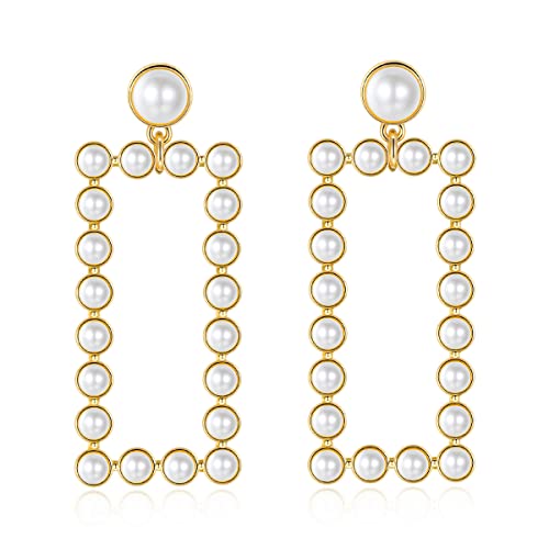YUJIE Women's Chic Pearl Earrings Geometric Pearl Drop Earrings Pearl Dangle Earrings Jewelry