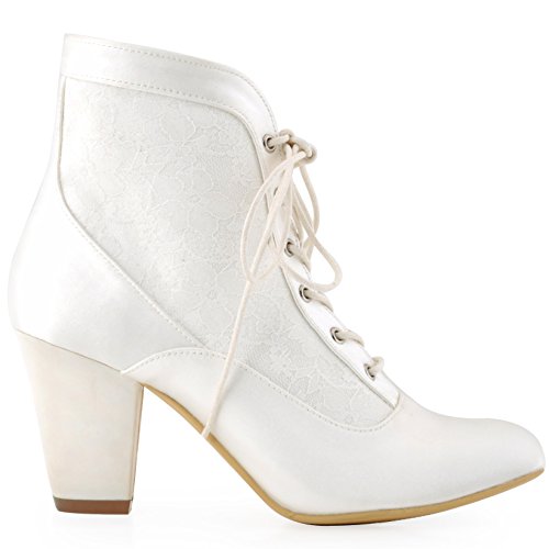 Image of ELEGANTPARK Wedding Boots for Bride Lace Closed Toe Ankle Victorian Booties