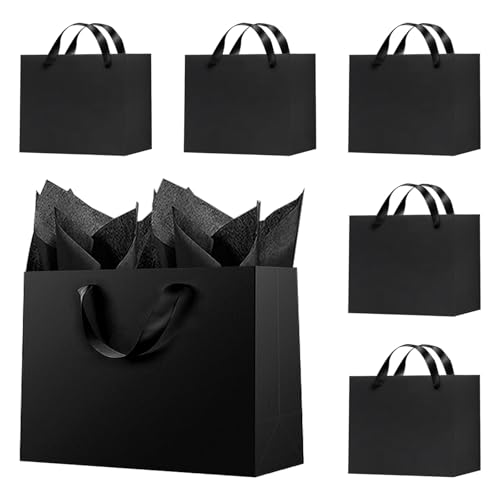 Offizon 6 bolsas de regalo negras, bolsa de papel de 8.7 x 3.9 x 7.1 pulgadas con papel de seda negro, bolsas de regalo de fiesta de 5 sentidos (22 x 10 x 18 cm) Offizon 6 bolsas de regalo negras, bolsa de papel de 8.7 x 3.9 x 7.1 pulgadas con papel de seda negro, bolsas de regalo de fiesta de 5 sentidos (22 x 10 x 18 cm)