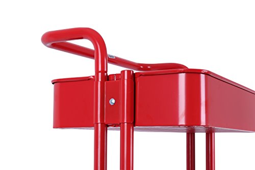 3-Tier Metal Mesh Utility Rolling Cart with Removable Handle and Plug, Indoor or Outdoor Storage Organizer Cart, Red