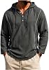 Sudadera con Capucha de Lino para Hombre Xiaojmake, Cuello Henley, Manga Larga, con Botones 2