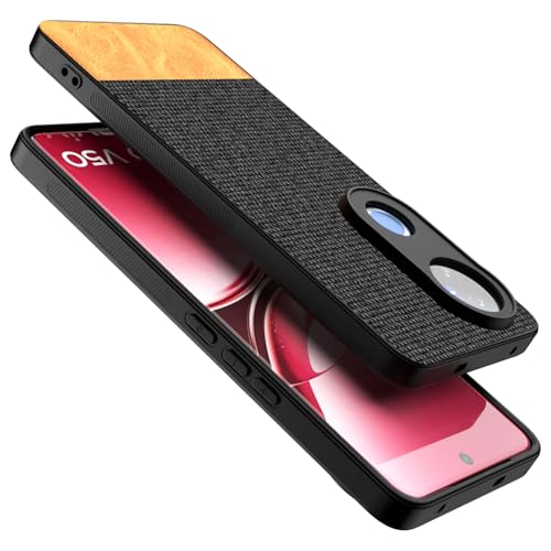 Image of Kapa Soft Fabric & Leather Hybrid Protective Back Cover for Vivo T4R / V50 / V50E 5G | Shockproof Slim Hard Anti Slip Back Case (Black,Brown)