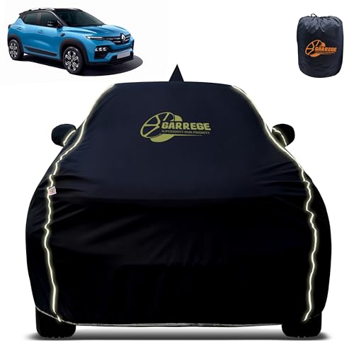Image of Reflector Waterproof Car Cover for Renault Kiger with Mirror & Antenna Pocket | All Weather Protection | Washable Fabric | Black Color