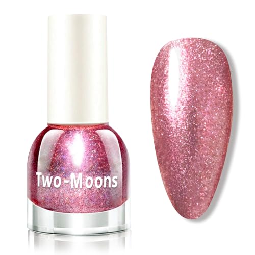 Pink Nail Polish - Glitter Nail Varnish Pearlescent - Rose Pink nail Polish Quick Dry - No Bake Shimmer Nail polish -Water Base Breathable nail Polish Long Lasting No Chip Nail Art