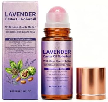LJQPHS Lavender Castor Oil Roll-On with Rose Quartz, 1.7 Fl Oz