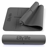 EllyLife Esterilla Yoga Antideslizante con Marcas de Alineación, Caucho Natural y Eco PU Mate, Extra Gruesa Duradera Yoga Mat, con Correa para Pilates, Yoga, Ejercicio y Hot Yoga