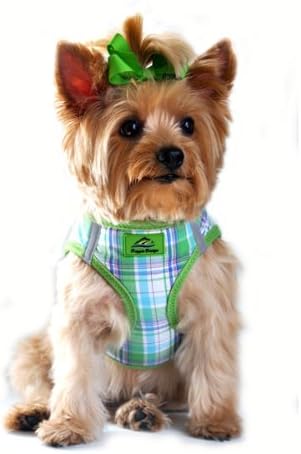 American River Ultra Choke Free Dog Harness -- Green and Turquoise Plaid (XXS)
