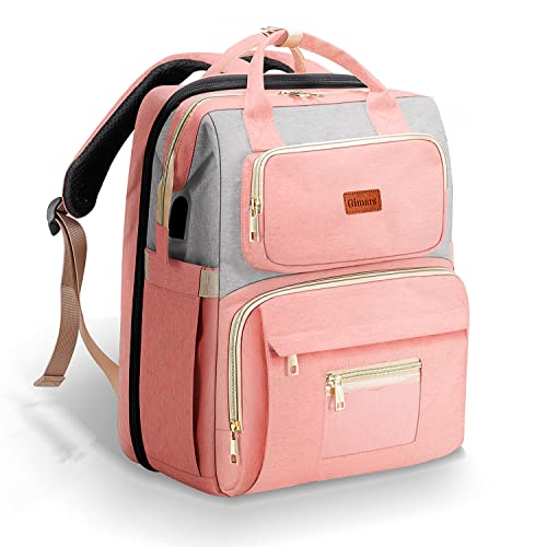 Image of Gimars 6 in 1 Large Diaper Baby Bag with Changing Station for Boys Girl, Waterproof Baby Diaper Bags for Travel with Insulated Milk Bottle Pocket, Large Capacity and Stroller Straps, Pink