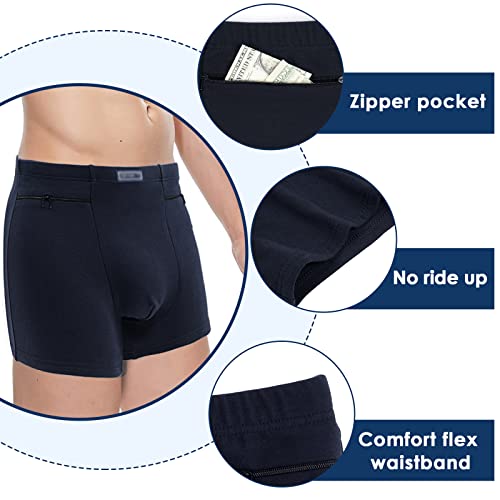Men's Boxer Briefs Secret Hidden Pocket, 2 Packs Travel Underwear with Secret Front Pockets (Dark Blue)3