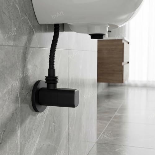 Image of InArt Brass Angle Valve For Bathroom | 100% Heavy-Duty, Leakproof Brass Body| Angle Stop Cock with Wall Flange | Single Way Cock Ideal for Bathroom, Toilet & Kitchen Use Matt Black - 5 Year Warranty
