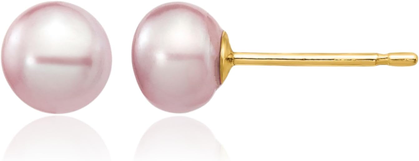 IceCarats 14K Solid Yellow Gold 5mm Freshwater Purple Pearl Medium Stud Earrings Prong Set, Butterfly Back For Her