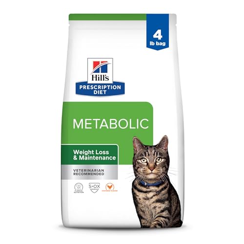Hill’s Prescription Diet Metabolic Weight Management Chicken Flavor Dry Cat Food, Veterinary Diet, 4 lb. Bag (Packaging May Vary)