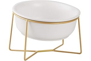 White Tilted Raised Dog Gold Bowl