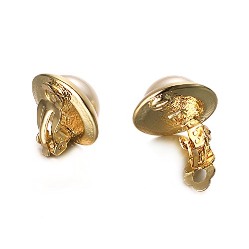 Vogem Gold Clip On Earrings For Women Simulated Pearl 18K Yellow Gold Plated For Non Pierced Earrings #TOP4