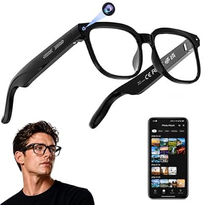 AI Smart Glasses with Camera, 4K HD Video & Photo Capture, Real-Time Translation, Recording Glasses with AI Assistant, Open-Ear Audio, Object Recognition, Bluetooth, for Travel (Transparent Lens)