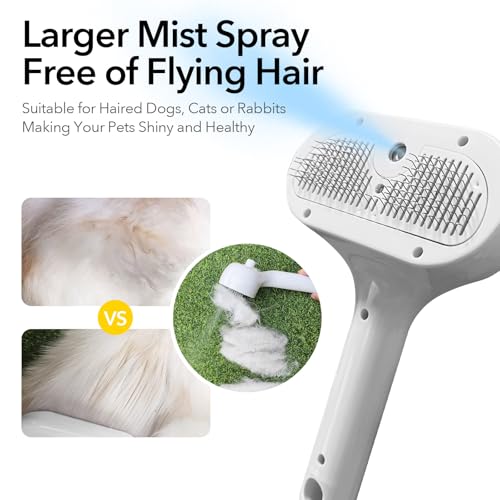 Image of Cat Steam Brush for Shedding, Self Cleaning Cat Brush with Water Spray, 3-in-1 Design for Massage, Hair Removal, and Cleaning, Steamy Brushes for Indoor Cats and Dogs (White)