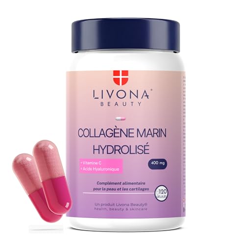 Livona Beauty - Complexe Collagen | CollagèNe Marin 800Mg & Acide Hyaluronique 80Mg | Haute Dose Vitamine C – Anti-ÂGe | Peau Ferme, Cheveux & Ongles | 120 GéLules | Fabriqué En Ue-image